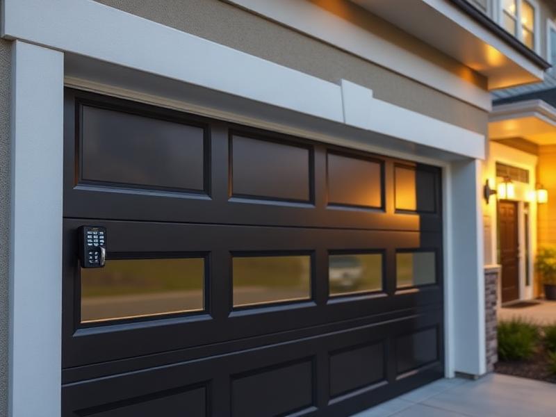 Modern garage door with smart lock keypad and smart home integration
