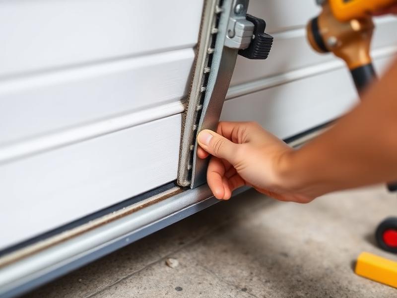 Garage door maintenance including weatherstripping installation
